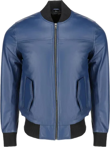 Vista 3 de TLC Varsity Bomber Jacket Men Ribbed Style Sleek Black Leather Bomber Jacket Men