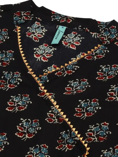Vista 7 de Janasya Kurta de algodón negro para mujer india