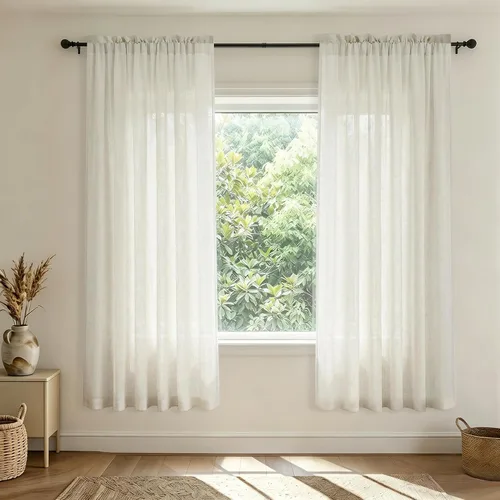 Vista 108 de Mrs.Naturall - Cortinas transparentes con bolsillo para barra de 36x63 pulgadas de lino mezclado negro