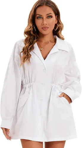 Vista 3 de Just Quella Camisa de gran tamaño con cuello abotonado blanco para mujer, Blanco