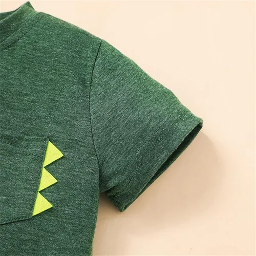 Vista 3 de TBUIALL Conjunto de ropa de dinosaurio para niños pequeños, ropa de manga corta, talla 6
