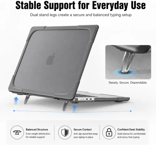 Vista 4 de Batianda - Funda resistente para MacBook Air de 15 pulgadas 2023-2026, color gris Ergonomic Foldable Stand Holds 22 lbs, TPU Bumper, Matte