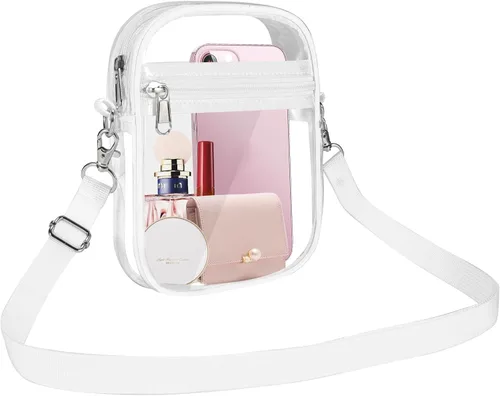 Vista 10 de Bolsa transparente aprobada para estadios, bolsa cruzada transparente con bolsillo frontal para conciertos, eventos deportivos, festivales