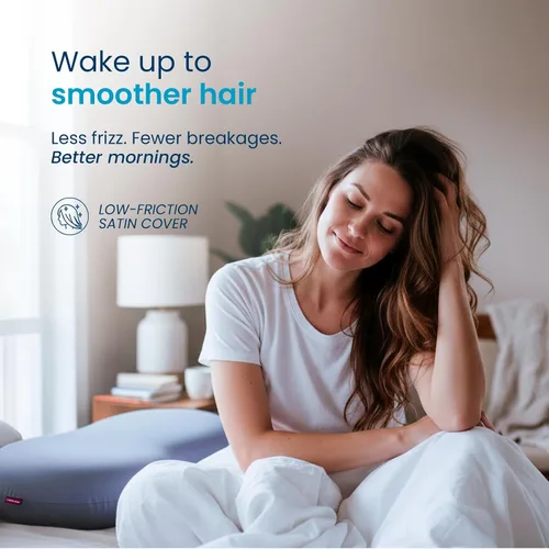 Vista 2 de IWS I WANNA SLEEP Premium Ergoblu Almohada de espuma viscoelástica cervical refrescante Satin-Touch No-Frizz Pillowcase, Orthopedic Neck & Spine