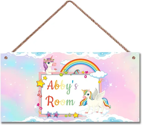 Vista 11 de Letrero personalizado, letrero mágico de unicornio, unicornio arcoíris para habitación de niños, decoración de pared con nombre personalizado