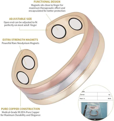 Vista 5 de (3 unidades) anillos de cobre magnéticos saludables para artritis para mujeres regalo para mujeres mamá esposa joyería mejor alivio del dolor