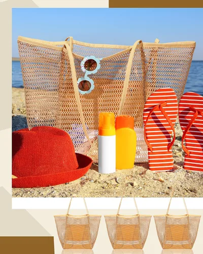 Vista 7 de Cunno Bolsa de playa de malla para mujer, 6 piezas, impermeable, a prueba de arena, para viajes, vacaciones, compras, picnic