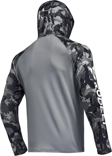 Vista 2 de Rodeel Camiseta de manga larga con capucha para hombre, ajuste holgado, con ventilación y protección solar UPF 50