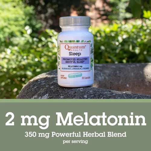 Vista 6 de Quantum Health Sleep Melatonina 2 mg Mezcla de apoyo saludable para dormir reparador con raíz de valeriana relajante, bálsamo de limón y L teanina
