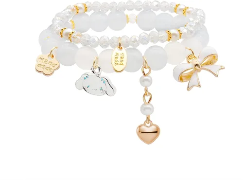 Vista 5 de Pulsera de cristal Kawaii con cuentas elásticas de dibujos animados, conjunto de pulseras a juego de pulseras de cuentas de cristal azul, rosa
