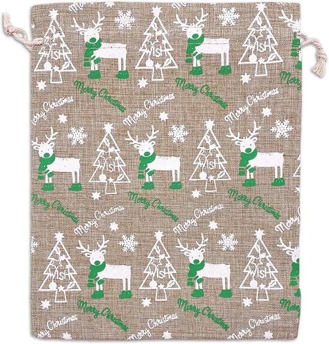 Vista 32 de 48 paquetes de 3x4 bolsas de regalo reutilizables de yute y arpillera con cordones (Feliz Navidad, X-Pequeño) - para regalos, favores de fiesta