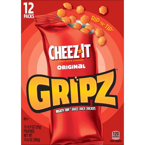Vista 7 de Cheez-It Gripz, pequeñas galletas de queso horneadas, originales, ideales para llevar sobre la marcha, caja de 10.8 onzas (12 bolsas)