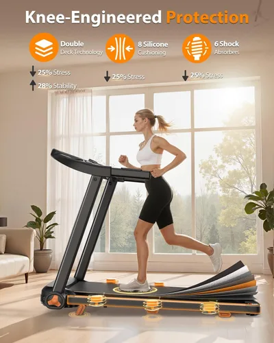 Vista 5 de Cinta de correr plegable para el hogar con inclinación, pantalla LED doble extragrande, velocidad máxima de 8.5 MPH, altavoz Bluetooth, capacidad
