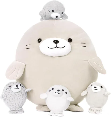 Vista 24 de MaoGoLan 4 animales de peluche de castor con tres bebés en el interior, regalo de felpa de castor gigante esponjoso de 17.7 pulgadas, divertidos