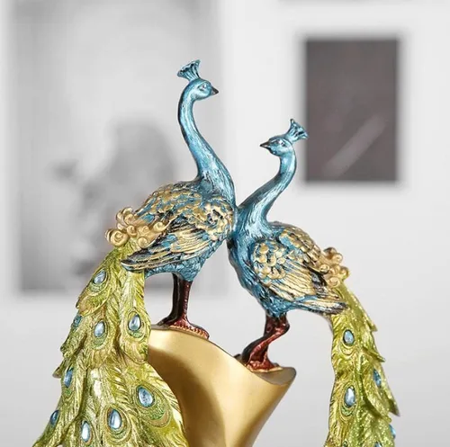 Vista 4 de Figura creativa de resina de estutuas de pavo real de 14 pulgadas, decoración interior del hogar, regalos de boda (corazón)