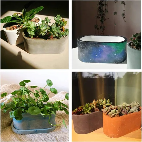 Vista 4 de Moldes de silicona para maceta de hormigón, para plantas suculentas, base incluida, hazlo tú mismo