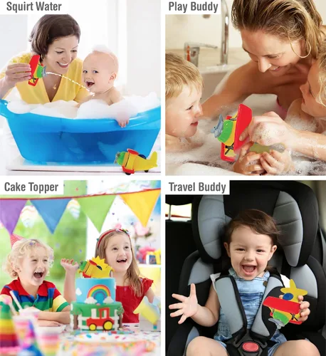 Vista 3 de DolliBu - Juguete de baño de biplano, juguete flotante de goma para bebé, lindo juguete de avión para niños, divertidos juguetes de baño para niños