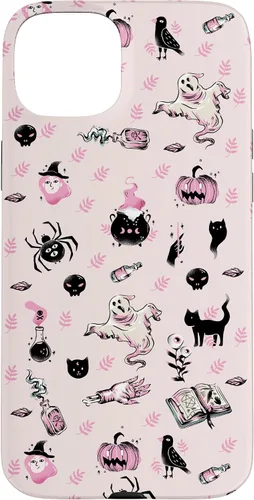 Vista 9 de iPhone 16 Vintage Halloween Case Pumpkins Ghosts Witch Skulls Pink Case