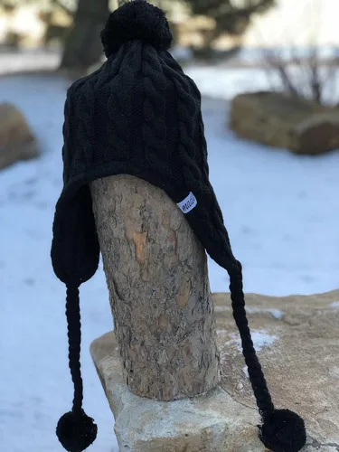 Vista 6 de Mountain Made Gorro de invierno peruano negro para clima frío al aire libre, Negro