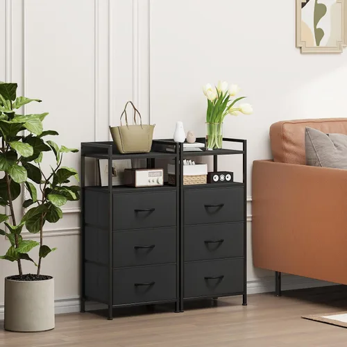 Vista 4 de Somdot - Mesita de noche con 3 cajones, cómoda con contenedores de tela para dormitorio, pasillo, entrada, mueble de mesa auxiliar junto a la cama.