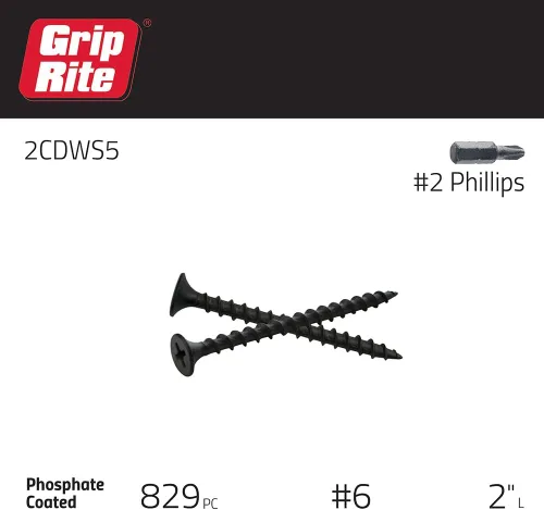 Vista 2 de Grip-Rite 2CDWS5#6 X 2 "Phillips Bugle Head - Tornillo para paneles de yeso de punta afilada, caja de 5 libras