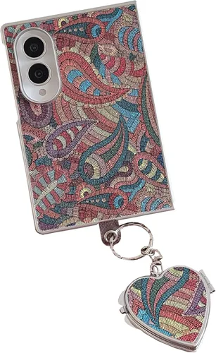 Vista 9 de Yatchen Funda de piel de lujo para Samsung Galaxy Z Flip 3, bonita pintura de paisaje para mujer, dermatoglífico, protector de parachoques de Valle