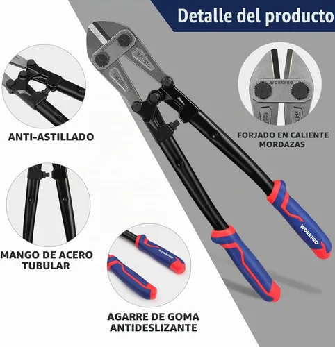 Vista 2 de WORKPRO Cortador de pernos de 18", hoja de acero de cromo y molibdeno, cortador de pernos resistente con agarre de goma suave, herramienta de corte