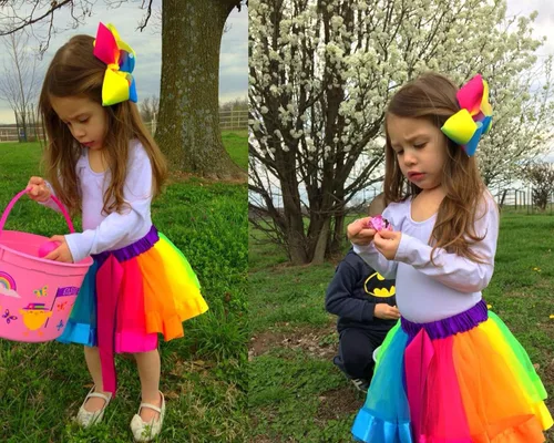 Vista 5 de BGFKS Falda de tutú de tul de ballet en capas para niñas pequeñas con lazos coloridos para el cabello, Arcoiris (Rainbow)