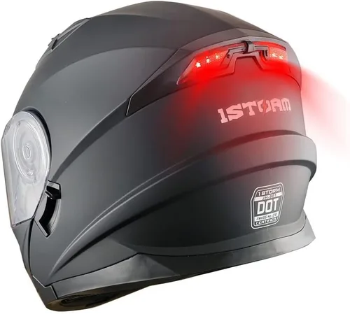Vista 15 de 1Storm Nuevo Casco Modular de Motocicleta con Visera Dual Cara Completa y Luz Trasera LED Recargable: Modular901 Fibra de Carbon Negro