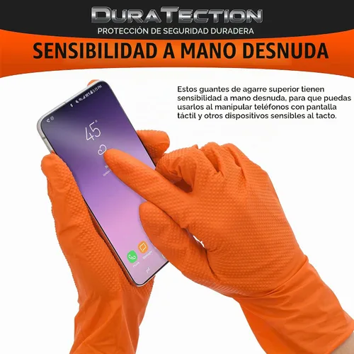 Vista 5 de Dura-Gold Duratection - Guantes desechables de nitrilo con textura de diamante, 8 mil color naranja