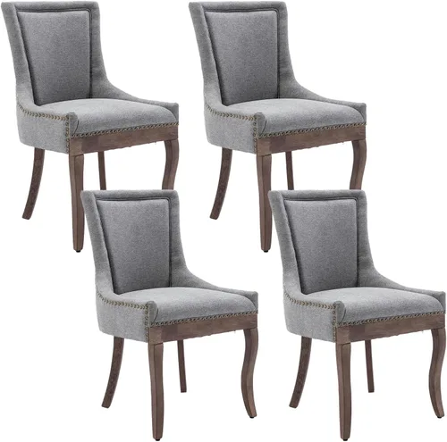 Vista 32 de Aoowow - Juego de 2 sillas laterales tapizadas vintage de tela, sillas de cocina y comedor de estilo campestre con patas de madera maciza y Tela