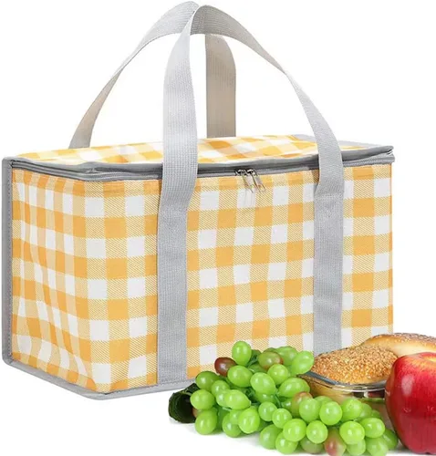 Vista 8 de Bolsa de picnic aislada reutilizable, bolsa de playa con cremallera superior, bolsa aislada para calor o frío, cesta de picnic plegable, picnic