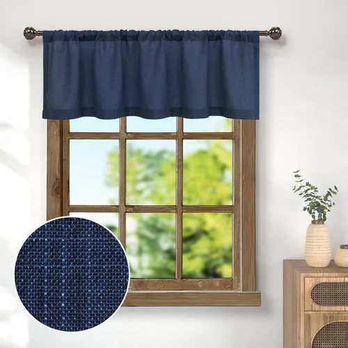 Vista 21 de Pitalk - Cenefa de ventana de lino negro para cocina, bolsillo para barra de 3 pulgadas, semitransparente, estilo bohemio moderno de granja, cenefa