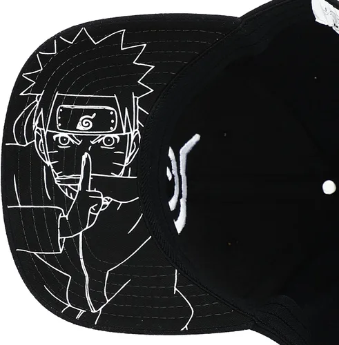 Vista 5 de Naruto - Gorra negra con diseño de dibujos animados bordados, ajuste elástico, color negro