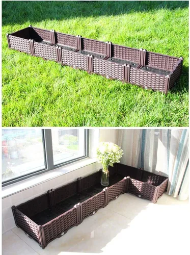 Vista 4 de BAOYOUNI - Juego de jardinera cuadrada para interiores o exteriores, maceta de plástico, caja de cultivo para verduras frescas, hierbas, flores