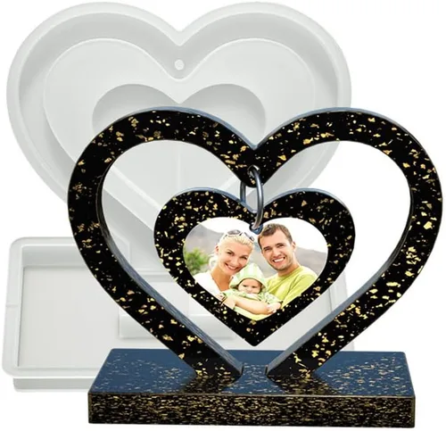 Vista 8 de Moldes de resina epoxi de amor, marcos de fotos de corazón, moldes de silicona con soporte, marco de fotos epoxi personalizado para manualidades