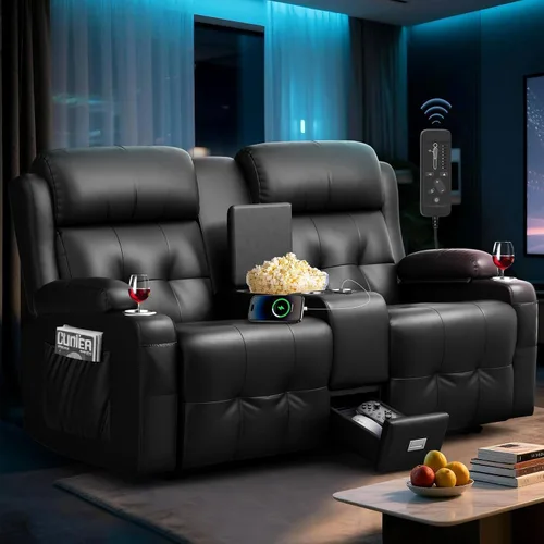 Vista 34 de Sofá reclinable de dos plazas para cine en casa, sofá reclinable de pared con USB, portavasos, sillón reclinable de tela de guijarros, sofá cama
