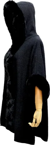 Vista 4 de Gragengs Capa con capucha de piel sintética de conejo, poncho para mujer, lana cálida