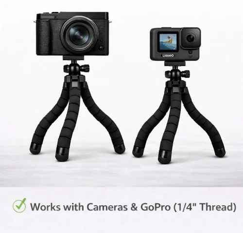 Vista 6 de Acuvar Trípode para teléfono celular con control remoto, soporte flexible de 10 pulgadas, soporte para teléfono y adaptador GoPro, trípode de viaje