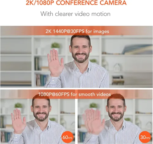 Vista 5 de NUROUM Cámara web de transmisión V15-AFL con luz de anillo, cámara web de enfoque automático para PC con doble micrófono, 1080P 60 fps, corrección