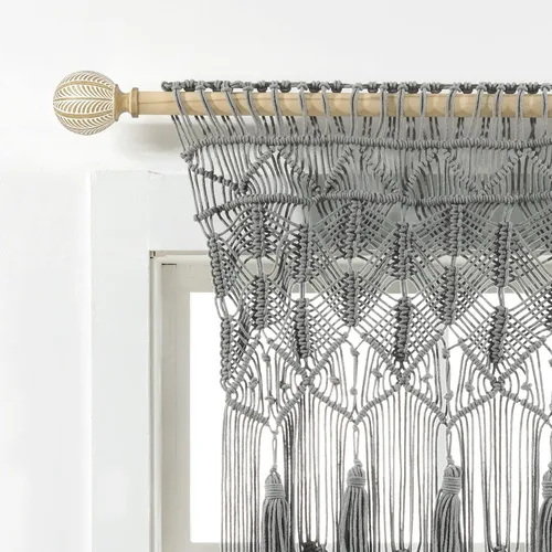 Vista 3 de Lush Decor Cenefa de algodón con borlas de macramé bohemio/cortina de cocina/decoración de pared, 30 pulgadas de largo x 40 pulgadas de ancho, gris