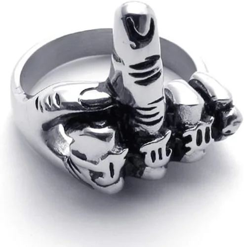 Vista 6 de Mens Biker Rings Stainless Steel Middle Finger Hip Hop Punk Ring for Men Women