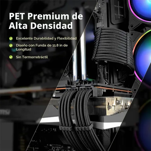Vista 4 de EZDIY-FAB - Kit de extensión de cable de fuente de alimentación, funda 18 AWG, ATX/EPS/PCIe, 11.8 in, color negro