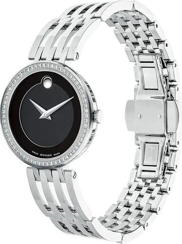 Vista 3 de Movado Reloj Esperanza de acero inoxidable para mujer con bisel de acento de diamante, platanegro (607052), PlataNegro, 0607052