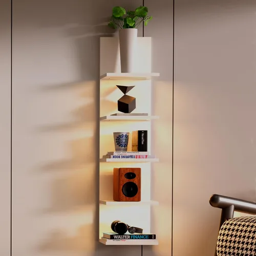 Vista 10 de Estantes de pared de 5 niveles con luz LED, estante de columna vertical, almacenamiento flotante, organizador de decoración del hogar, estante