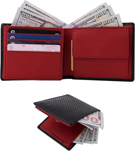 Vista 4 de Baggourie Cartera de cuero triple RFID Rojo - Moderno