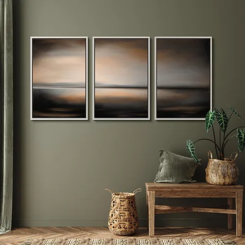 Vista 442 de SIGNFORD - Set de obras de arte en lienzo enmarcado para pared, ilustraciones abstractas de neblina del desierto en tonos neutros beige y marrón
