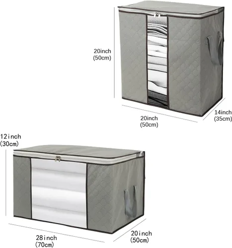 Vista 2 de Szxc Paquete de 2 bolsas de almacenamiento plegables grandes, horizontales + erectas para edredón, manta, ropa, almohada, ventana transparente