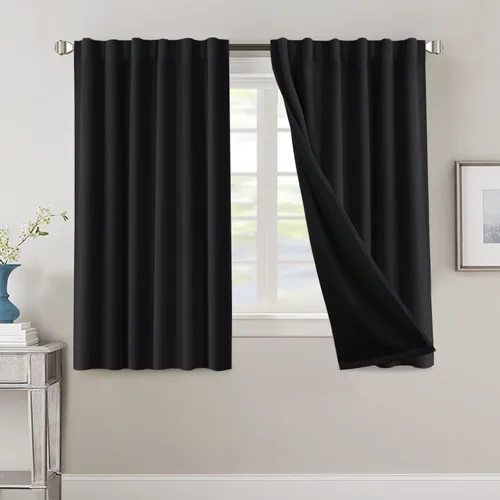 Vista 31 de H.VERSAILTEX Cortinas 100% opacas para dormitorio con forro negro, cortinas de oscurecimiento de habitación completa, con aislamiento térmico