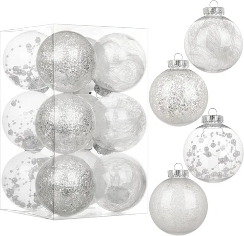 Vista 14 de Briful Bolas de Navidad de plástico transparente inastillables de 3.150 in/3.15 pulgadas, juego de bolas de Navidad decorativas transparentes